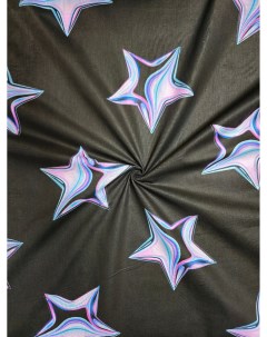 Ткань Перкаль Сиреневые звёзды на чёрном 100х150см Nobrand