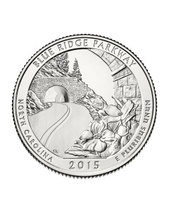 Монета 25 центов Автомагистраль Блу Ридж США 2015 UNC Mon loisir