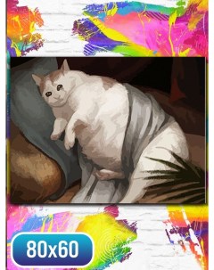 Картина по номерам на холсте Грустный уставший толстый кот мем 2214 60X80 Nobrand