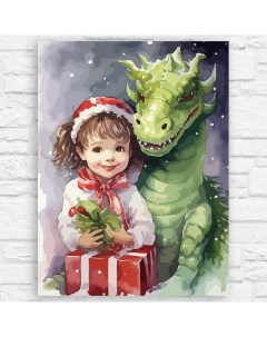 Картина по номерам на холсте Новый год деревянный зеленый дракон 12793 40х30 Nobrand