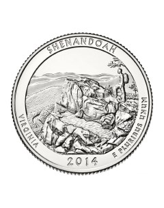 Монета 25 центов квотер 1 4 доллара Национальные парки Шенандоа США 2014 UNC Mon loisir