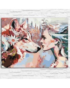 Картина по номерам на холсте Девушка и волк 12629 Г 60x80 Nobrand