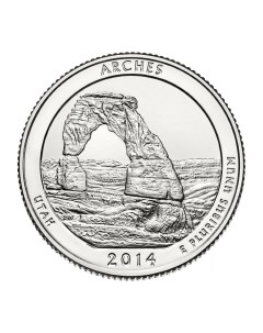 Монета 25 центов квотер 1 4 доллара Национальные парки Арки США 2014 UNC Mon loisir