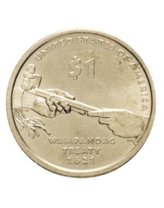 Монета 1 доллар Трубка мира Сакагавея Коренные американцы США 2011 г в UNC Mon loisir