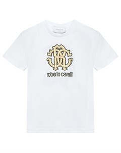 Футболка с золотым лого белая Roberto cavalli