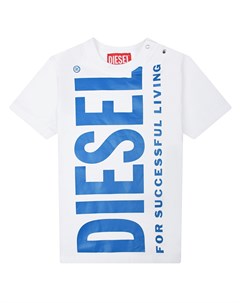 Белая футболка с синим лого Diesel