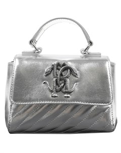 Серебристая стеганая сумка с лого Roberto cavalli