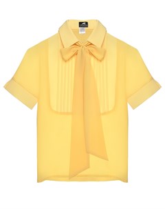 Блуза из крепа с простроченной кокеткой и бантом желтая Prairie