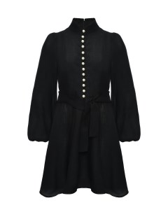 Льняное мини платье с жемчужными пуговицами черное Forte dei marmi couture