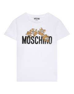 Футболка с лого и медвежатами белая Moschino
