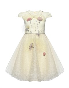 Платье с цветочной аппликацией рукава фонарики кремовое Eirene