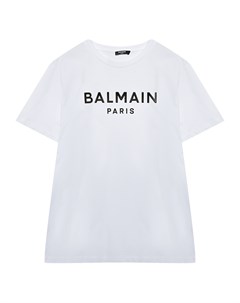 Футболка с черным лого белая Balmain