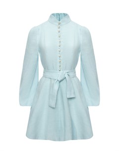 Льняное мини платье с жемчужными пуговицами голубое Forte dei marmi couture
