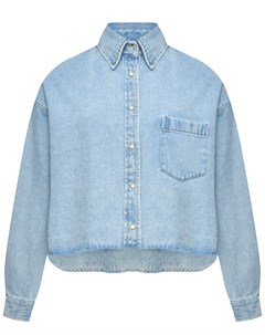 Джинсовая короткая рубашка с необработанным краем голубая Forte dei marmi couture