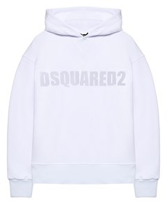 Толстовка худи с лого в тон белая Dsquared2