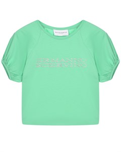Зеленая футболка с лого из стразов Ermanno scervino