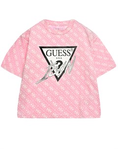 Футболка со сплошным белым лого розовая Guess