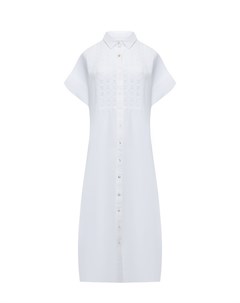 Платье рубашкой с декором макраме белое 120% lino