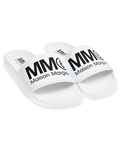Шлепки с черным логотипом белые Mm6 maison margiela