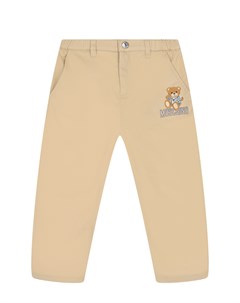 Бежевые брюки с вышивкой медвежонок Moschino