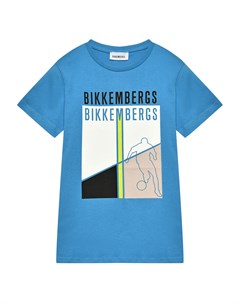 Футболка с логотипом и принтом футболиста голубая Bikkembergs