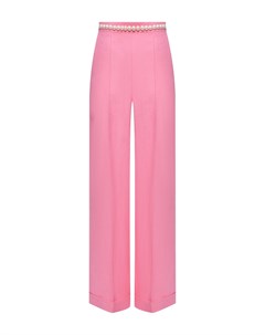 Льняные брюки с жемчугом на талии розовые Aline