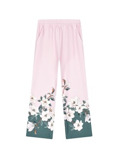 Светло розовые спортивные брюки с цветочым принтом Monnalisa