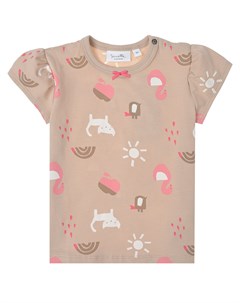 Бежевая футболка с принтом коты и лебеди Sanetta kidswear
