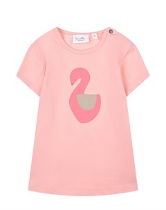 Розовая футболка с принтом лебедь Sanetta kidswear