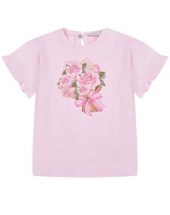 Розовая футболка с принтом букет Monnalisa