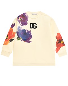 Свитшот с акварельными цветами и логотип DG кремовый Dolce&gabbana