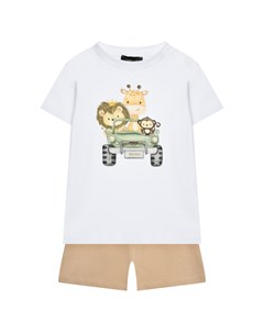 Комплект детский бермуды футболка с принтом машина со зверями Monnalisa