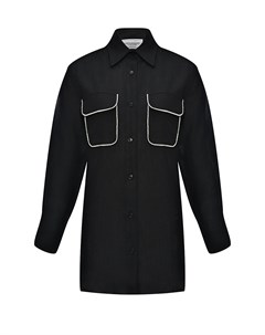 Льняная рубашка с карманами и аппликацией кристаллами черная Forte dei marmi couture