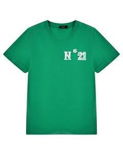 Футболка с лого на груди и на спине зеленая No21