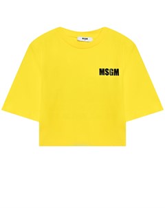 Футболка с принтом логотипа на спине желтая Msgm