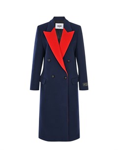 Двубортное пальто с красными лацканами синее Msgm