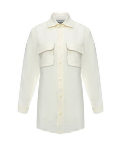 Льняная рубашка с карманами и аппликацией кристаллами белая Forte dei marmi couture