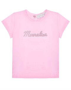 Розовая футболка с лого из страз Monnalisa