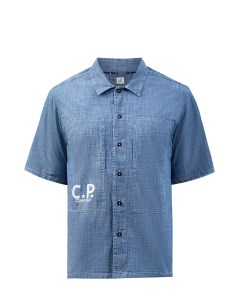 Рубашка из тонкого хлопкового денима Chambray с принтом C.p. company