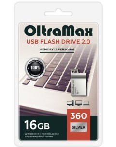 Накопитель USB 2 0 16GB OM 16GB 360 Silver 360 серебро серебро металл mini Oltramax