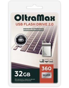 Накопитель USB 2 0 32GB OM 32GB 360 Silver 360 серебро металл mini Oltramax