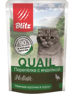 Holistic пауч для кошек кусочки в соусе Перепелка и индейка 85 г Blitz