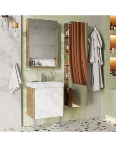 Мебель для ванной Сканди 55 белая глянцевая дуб рустикальный Акватон