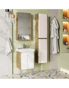 Мебель для ванной Сканди 45 белая глянцевая дуб рустикальный Акватон