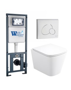 Комплект 3 в 1 инсталляция WW Marberg 410 10000005948 Унитаз подвесной Enio Binario кнопка белая гля Weltwasser