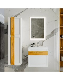 Мебель для ванной Берлин 60 белая лянцевая дуб золотой Бриклаер