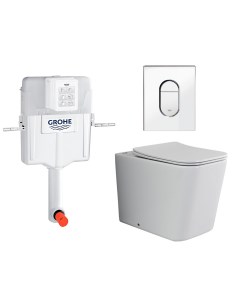 Комплект 3 в 1 смывной бачок скрытого монтажа GD2 Унитаз приставной Ceramica Nova Cubic Rimless CN18 Grohe