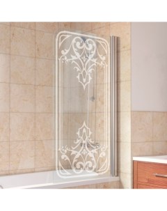 Шторка на ванну профиль глянцевый хром стекло прозрачное рисунок Vegas glass
