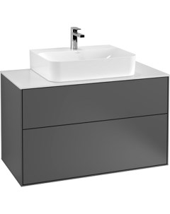 Тумба для комплекта Finion 100 anthracite matt lacquer glass white matt с настенным освещением Villeroy&boch