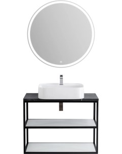 Мебель для ванной Cadro 80 2 х ярусная подвесная белые полки столешница BelBagno 80 marmo nero opaco Cezares